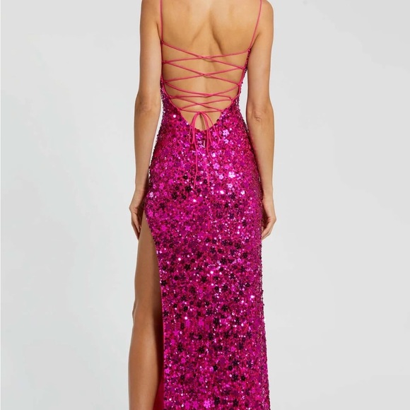Macduggal 10047 hot pink beaded dress - Picture 3 of 6